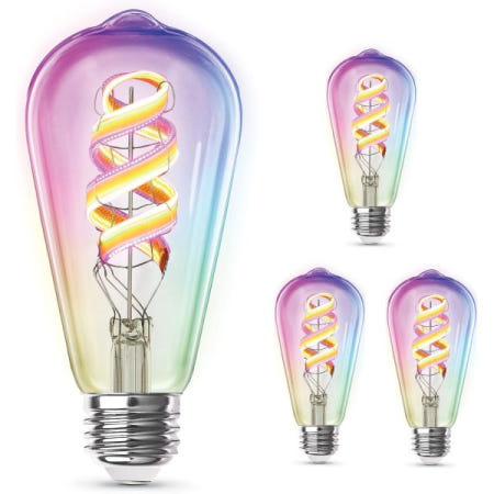 [해외]Feit Electric ST21 스마트 나선형 LED 필라멘트 에디슨 전구, 60W 이퀴브, RGBW 색상 변경, 디밍 가능, 2.4GHz Wi-Fi 지원, Alexa 및