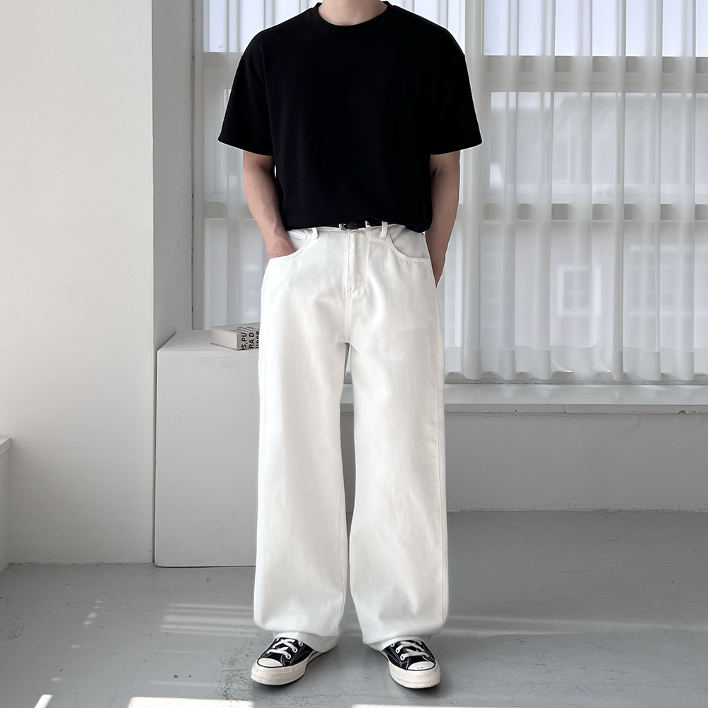 백바지 통넓은바지 흰바지 남자와이드팬츠 - 상세 이미지 3
