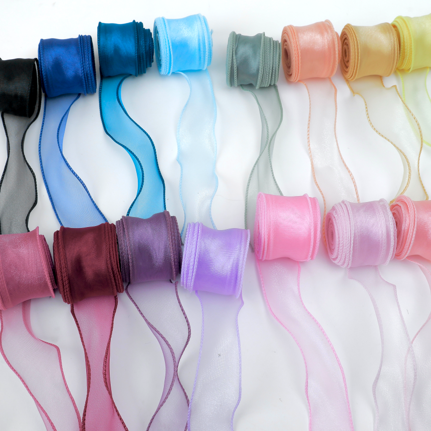 청첩장 오간디 리본 9m 40mm 오간자 쉬폰 청첩장 선물포장 공예 끈 제품 이미지