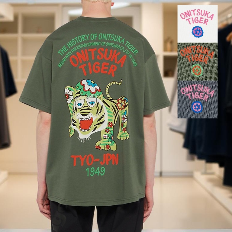 오니츠카타이거 오버사이즈 그래픽 반팔 티셔츠 여성 2183B531 KHAKI L