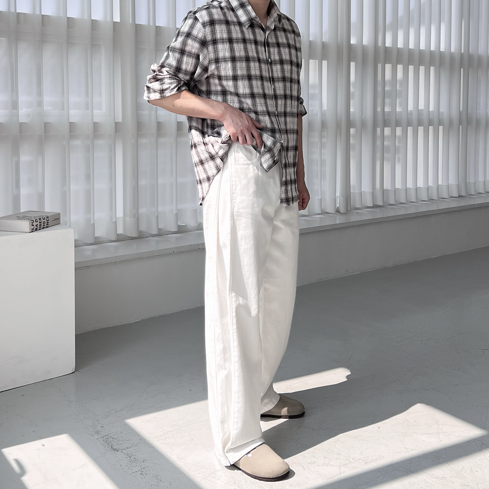 백바지 통넓은바지 흰바지 남자와이드팬츠 - 상세 이미지 5