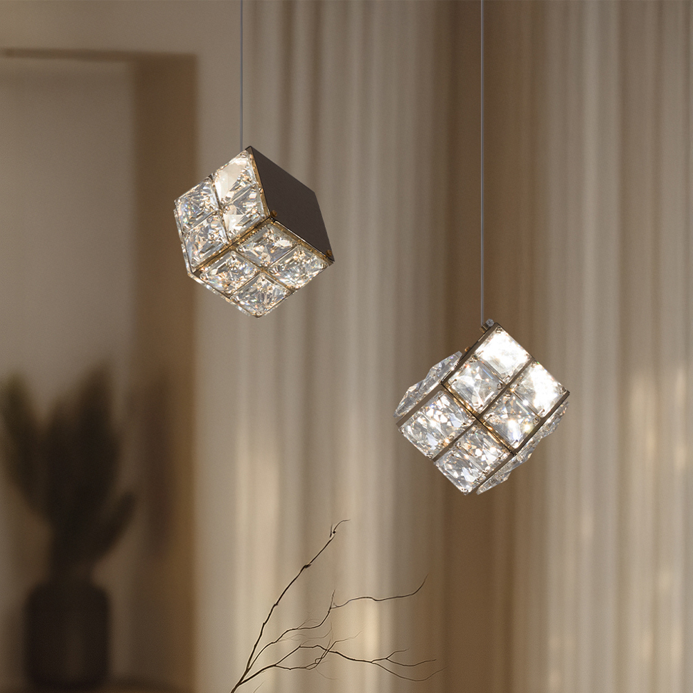 LED 식탁등 주방 인테리어 크리스탈 큐브 2등 펜던트 조명 20W