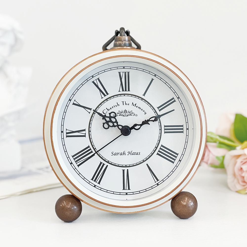 사라하우스 엔틱 빈티지 무소음 탁상시계 화이트