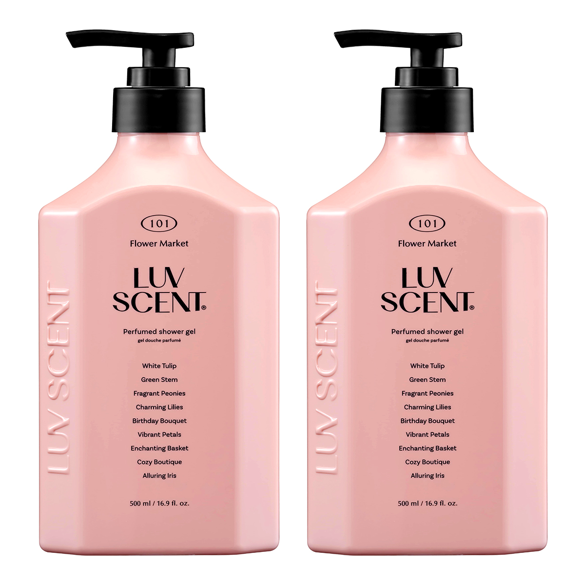 럽센트 퍼퓸 스크럽 워시?500ml 2개 플라워마켓 화이트 튤립향 +핸드워시?300ml 상품 이미지