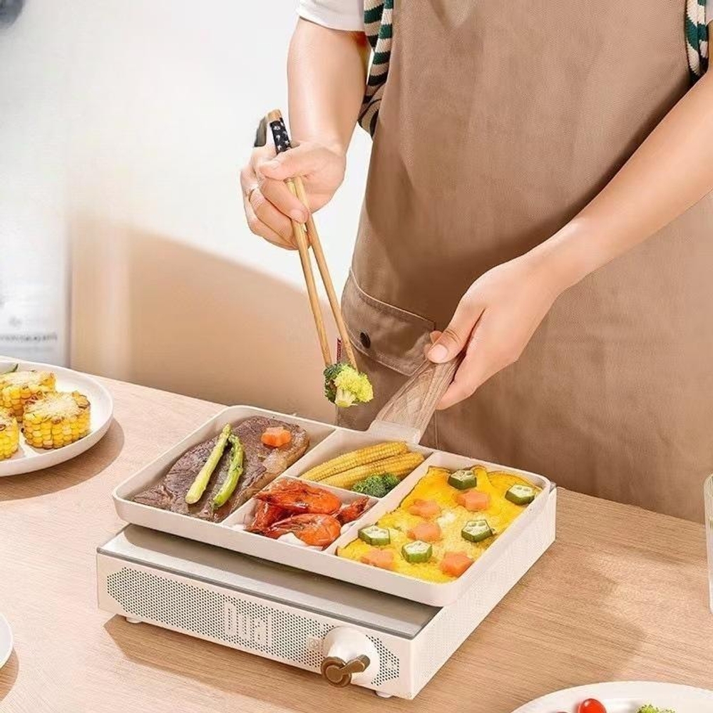 다기능 4구 멀티 후라이팬 도시락 브런치 나눔 팬 인덕션 가능 크림화이트 27cm - 상세 이미지 2