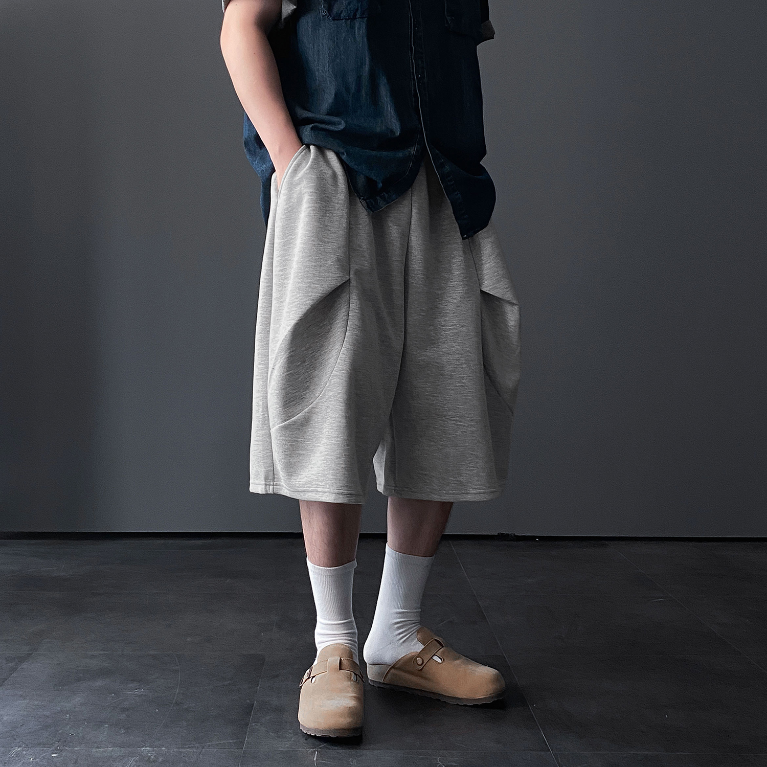 7부반바지 남자버뮤다팬츠 회색반바지 벌룬팬츠 - 상세 이미지 3