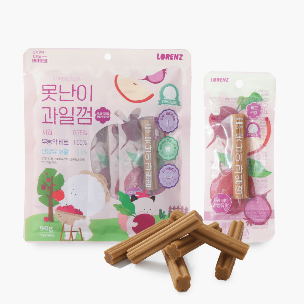 로렌츠 못난이 과일껌 사과비트 90g 저알러지 강아지 반려견 덴탈껌 - 상품 이미지