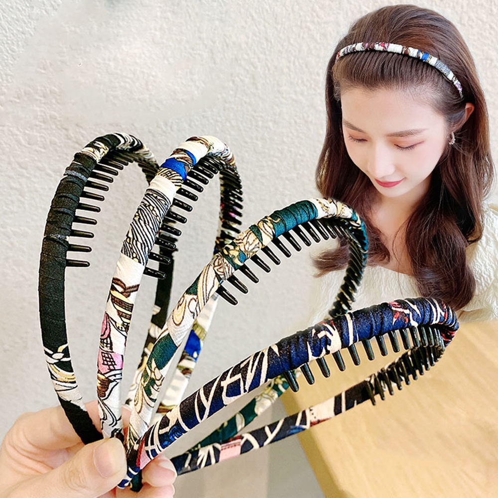 프린팅 빗살 헤어띠 머리띠 밴드 헤어 플라스틱 여성 귀안아픈 천 얇은 - 상세 이미지 5