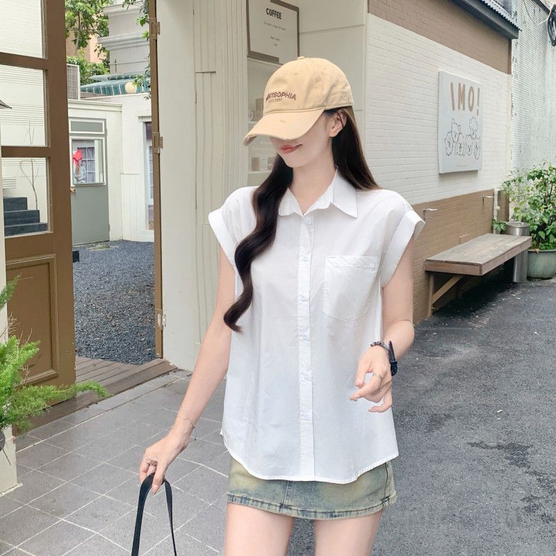 여자 여름 민소매 폴로카라 루즈핏 면100 셔츠 포켓 데일리 베이직 캐주얼 바캉스룩 23D3857-1 - 상세 이미지 3