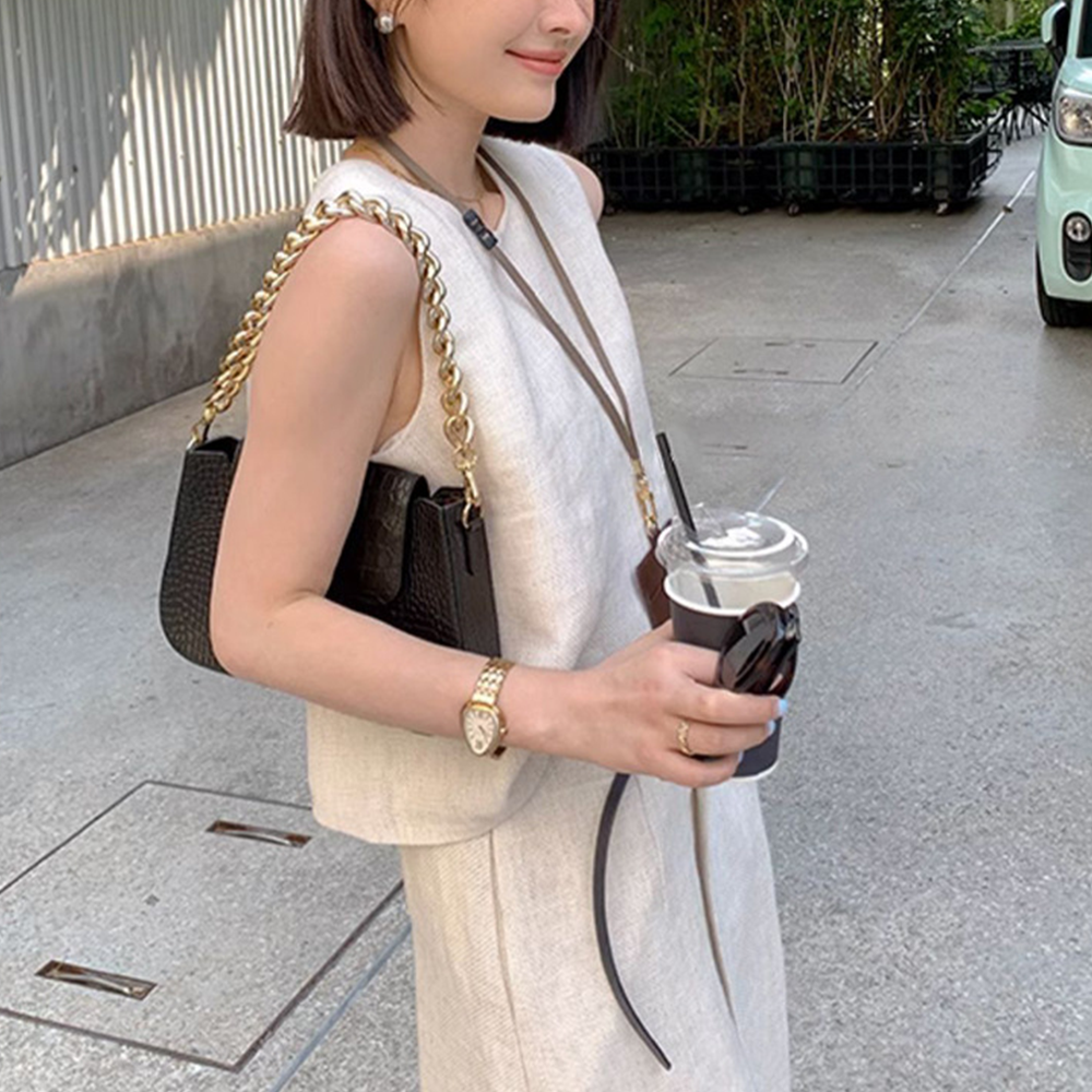 린넨투피스 슬리브리스 롱 민소매 슬림 A라인 슈트 여름 라운드넥 여성 바캉스룩 - 상세 이미지 2