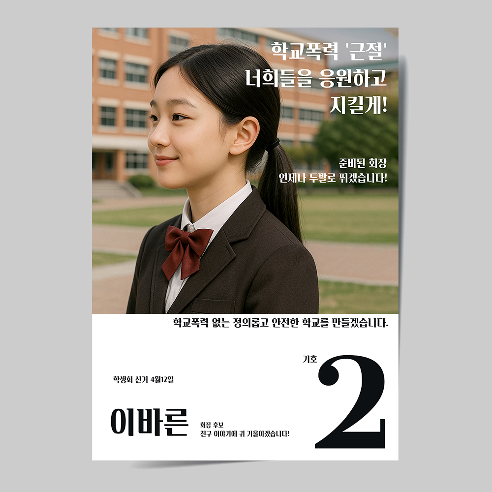 전교 회장 부회장 선거 포스터 벽보 디자인 맞춤제작 A4 - 상세 이미지 4