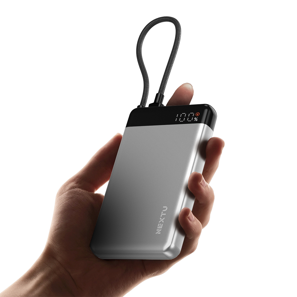 넥스트유 보우반 10,000mAh C타입 케이블 일체형 빌트인 보조배터리 10000mAh, 실버 - 상품 이미지