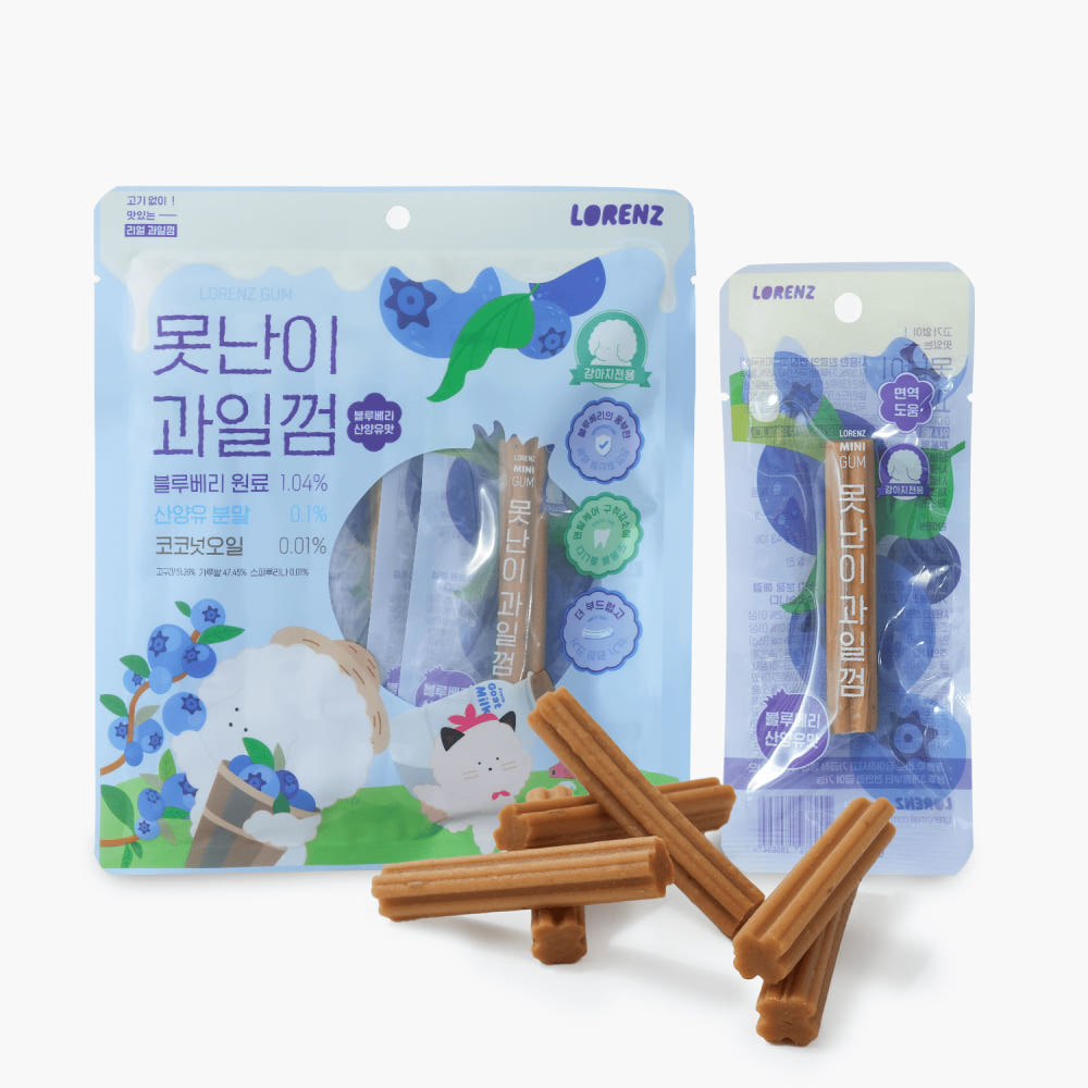 로렌츠 못난이 과일껌 블루베리 90g 저알러지 강아지 반려견 덴탈껌 - 상품 이미지