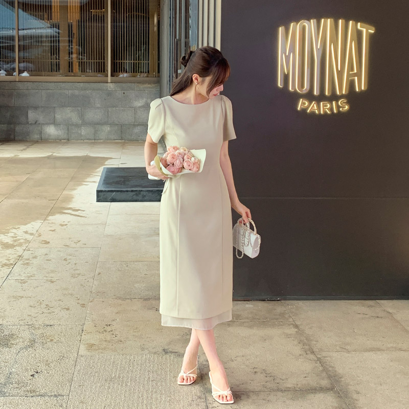 [자체제작] 쉬폰 레이어드 H라인 롱 원피스 op16106