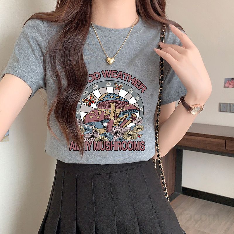 여자 여름 슬림핏 라운드넥 유니크 프린팅 반팔 티셔츠 베이직 데일리 여성티 면스판 기본 T001 - 상세 이미지 5
