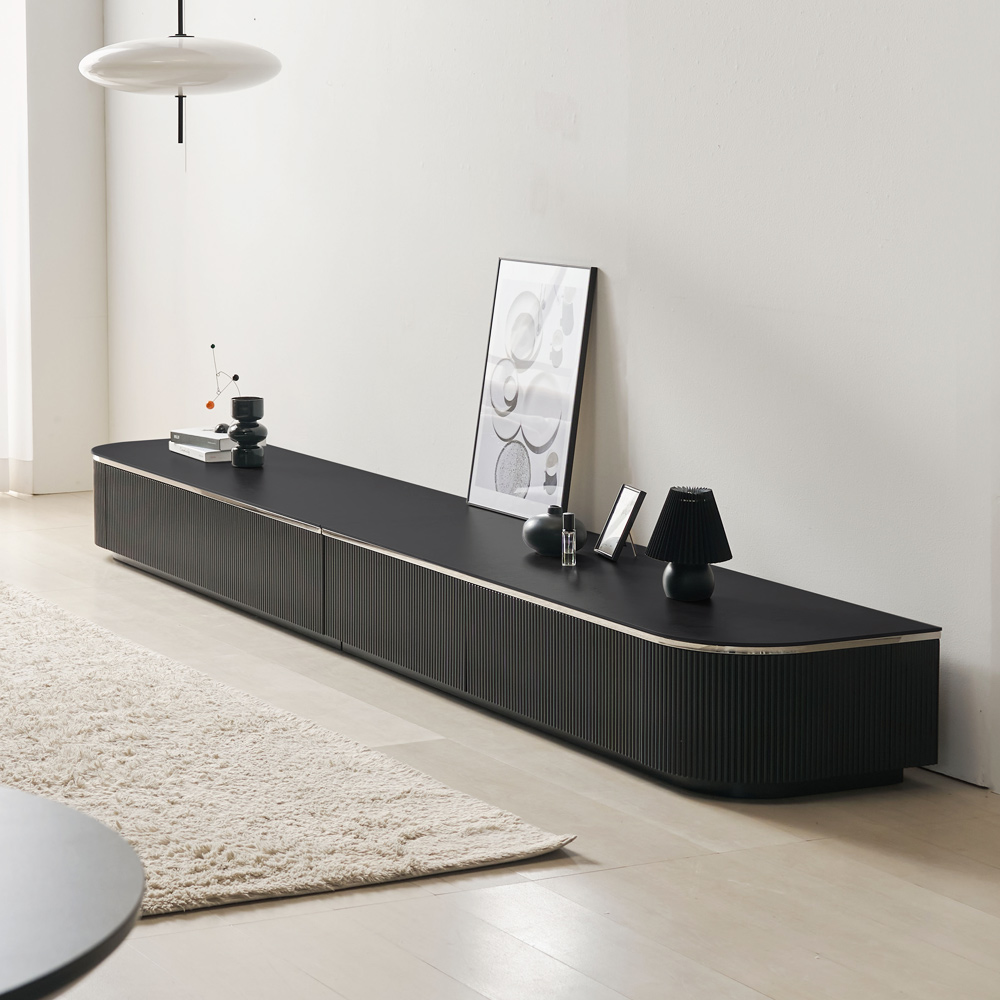 낮은 세라믹거실장 100인치 템바보드 폭넓은 TV거실장 티비다이 3200, 블랙