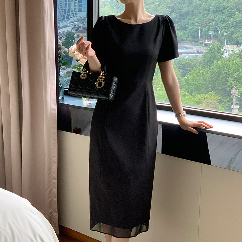 [자체제작] 쉬폰 레이어드 H라인 롱 원피스 op16106