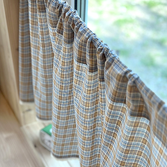 체크 패턴 주방창문 바란스 커튼 작은창 주방창 가리개