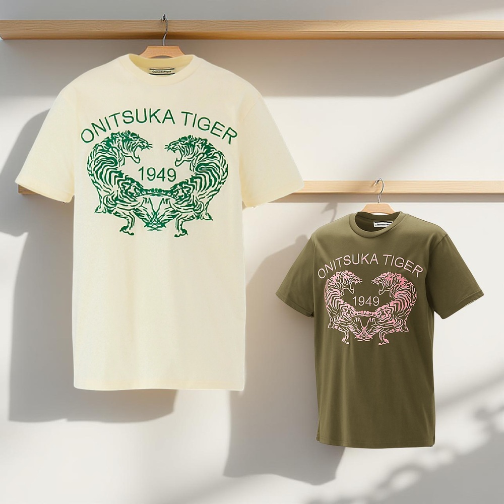 오니츠카타이거 그래픽 자수 반팔 티셔츠 여성 2183B184 WHITE L