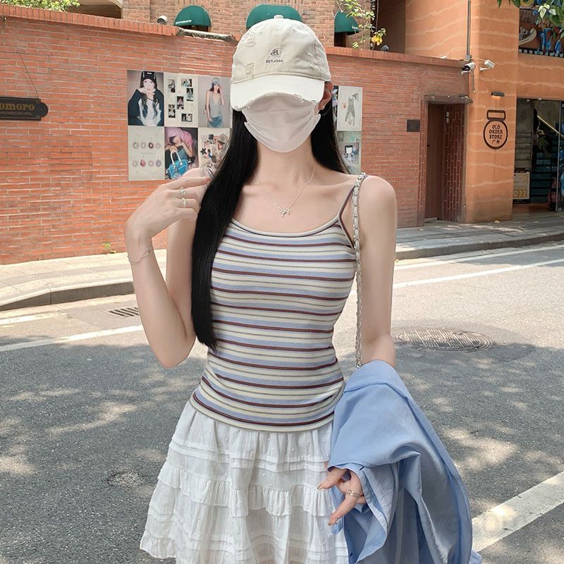 여성 여름 시스루 루즈핏 폴로카라 긴팔 셔츠 스트라이프 나시 슬리브리스 코디 여리여리핏 체형커버 데일리 캐주얼룩 TZ07488-1 - 상세 이미지 2