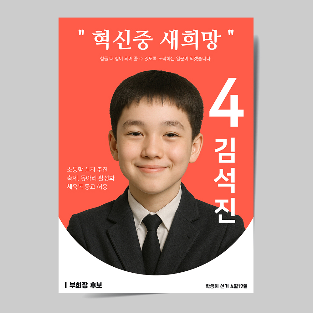 전교 회장 부회장 선거 포스터 벽보 디자인 맞춤제작 A4 - 상세 이미지 3