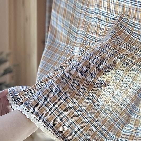 체크 패턴 주방창문 바란스 커튼 작은창 주방창 가리개