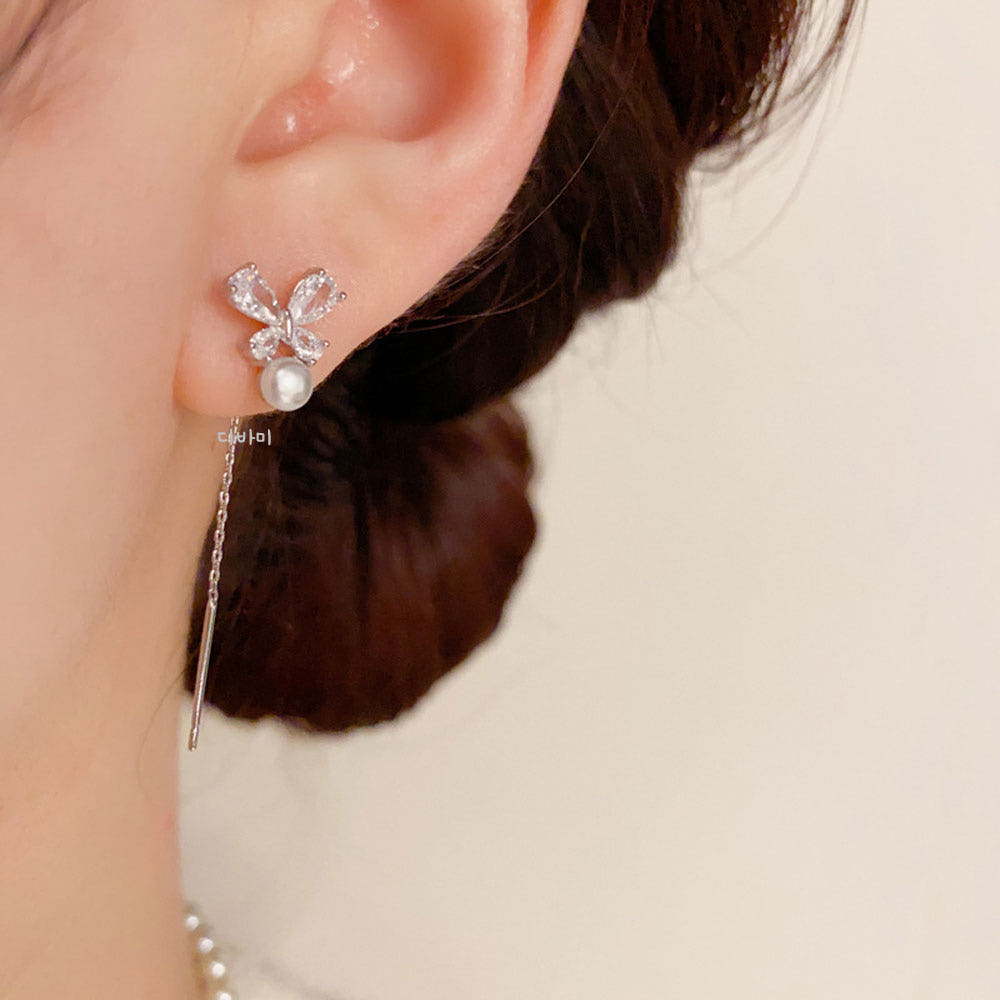 14K 나비 진주 태슬 귀걸이 알러지없는 럭셔리 술 이어링 - 상세 이미지 4