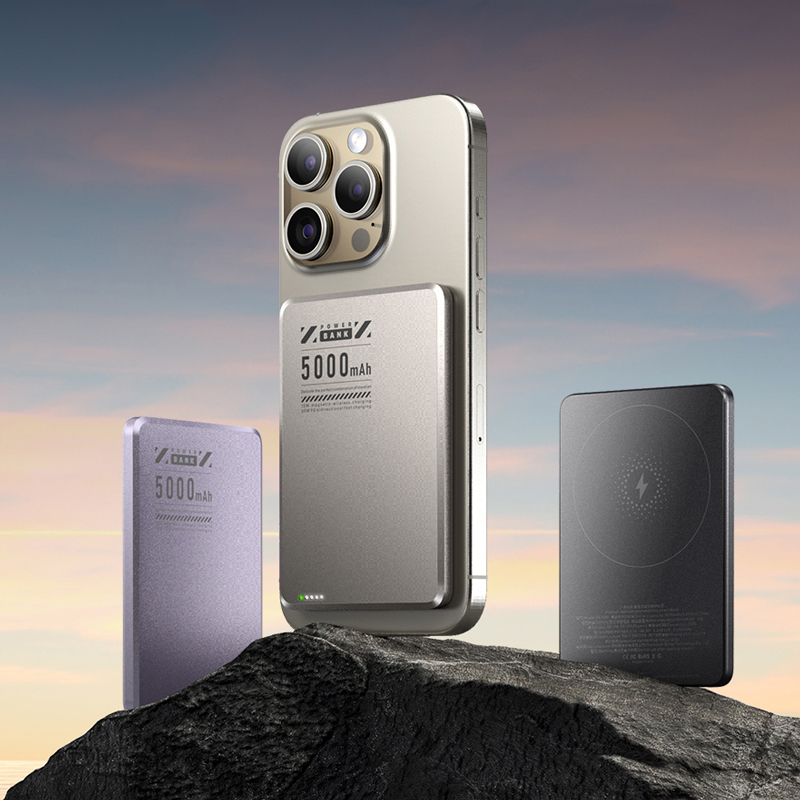 인쇄 각인 알루미늄 슬림 보조배터리 5000mAh C타입 마그네틱 - 상품 이미지