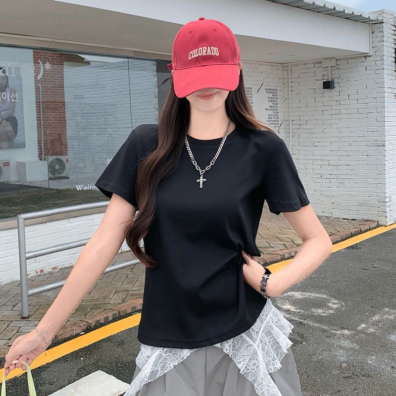 여자 여름 슬림핏 라운드넥 베이직 단색 반팔 티셔츠 데일리 여성 코튼 스판 기본 반팔티 T004 - 상세 이미지 3