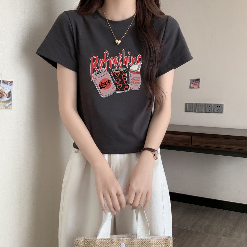 여성용 라운드넥 프린트 반팔 티셔츠 여름용 30수 코튼 소재로 시원한 착용감과 아메리칸 스타일을 더한 데일리 패션 탑 - 상세 이미지 3