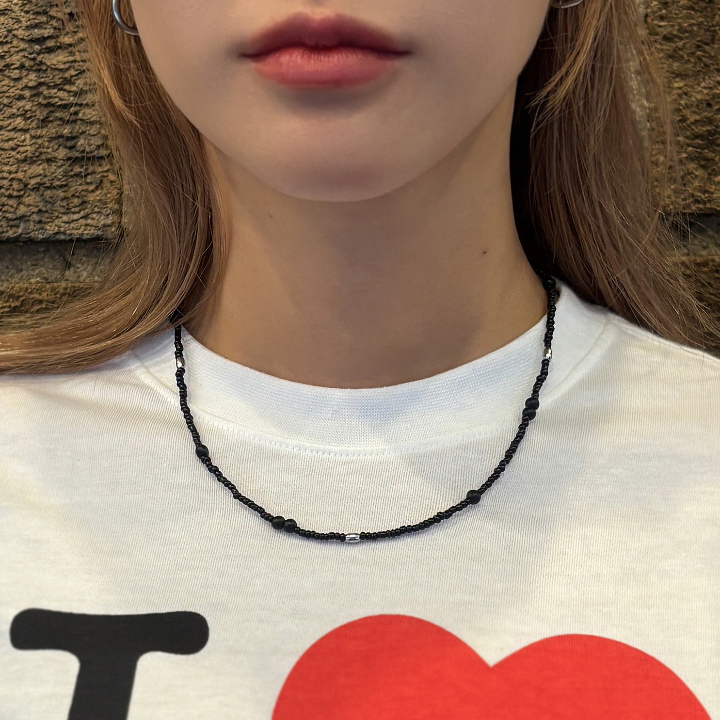 검은콩콩 목걸이 남녀공용 비즈 블랙 실버 써지컬 - 상세 이미지 2