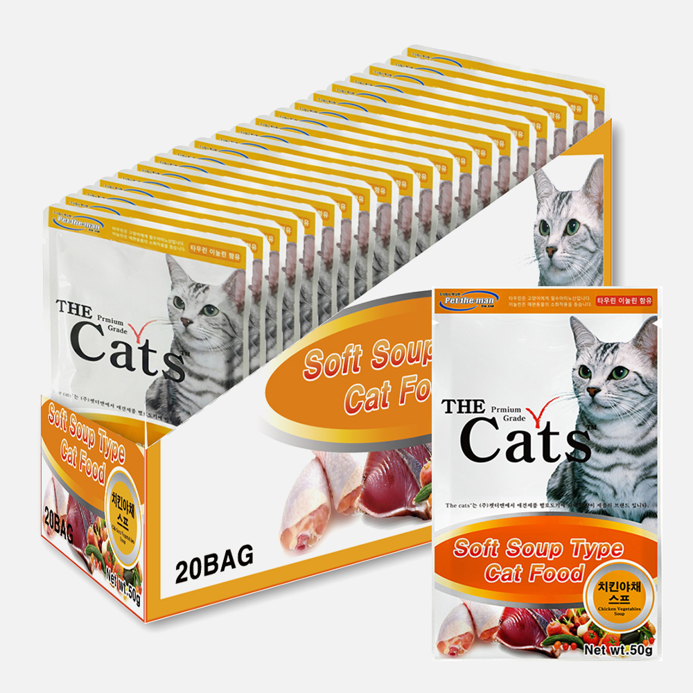 더캣츠 고양이스프 고양이죽 유동식 습식 파우치 간식 치킨+야채, 50g, 20개 - 상품 이미지