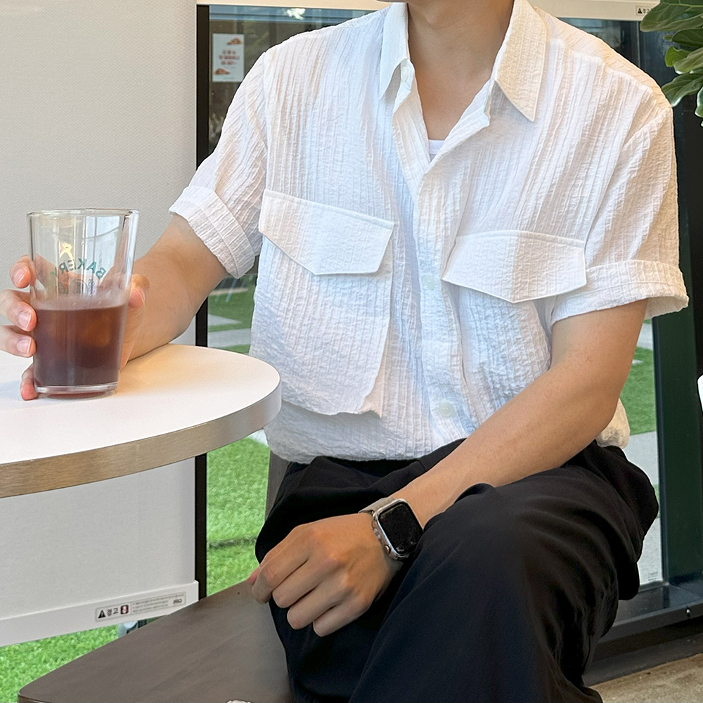 남자 반팔셔츠 오버핏 플리츠 여름 남방 남자 셔츠