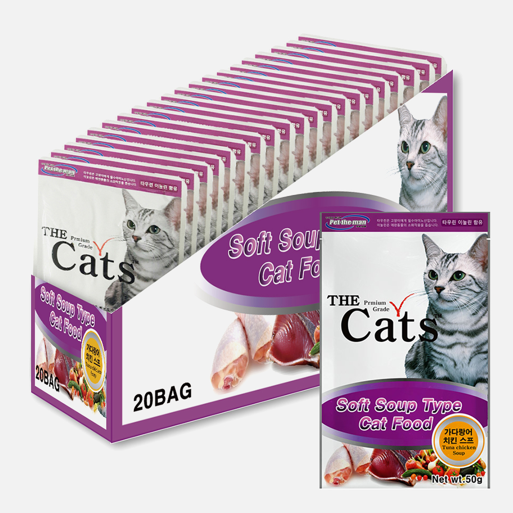 더캣츠 고양이스프 고양이죽 유동식 습식 파우치 간식 치킨+가다랑어, 50g, 20개 - 상품 이미지