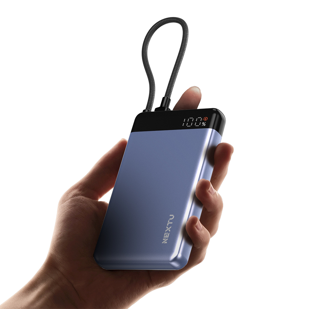 넥스트유 보우반 10,000mAh C타입 케이블 일체형 빌트인 보조배터리 10000mAh, 블루 - 상품 이미지