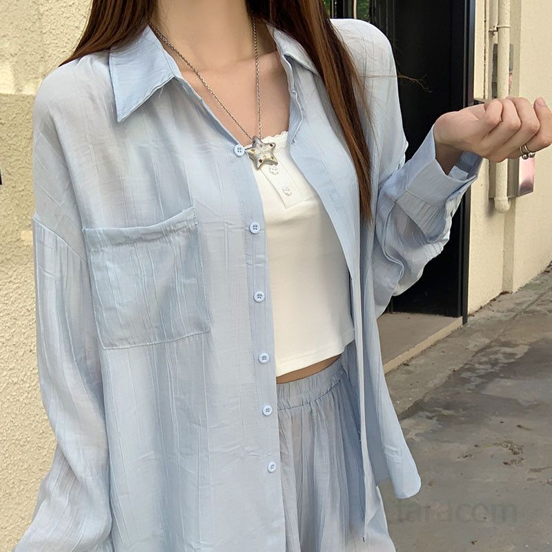 여성 여름 시스루 나비 뒷트임 루즈핏 폴로카라 셔츠 나시 반바지 코디 여리여리핏 캐주얼룩 TZ07494 - 상세 이미지 4