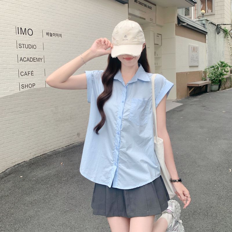 여자 여름 민소매 폴로카라 루즈핏 면100 셔츠 포켓 데일리 베이직 캐주얼 바캉스룩 23D3857-1 - 메인 이미지