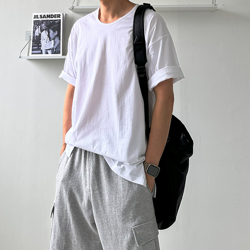 남자 반팔티 이너 레이어드 유넥 u넥 티셔츠 남자오버핏반팔 - 상품 이미지