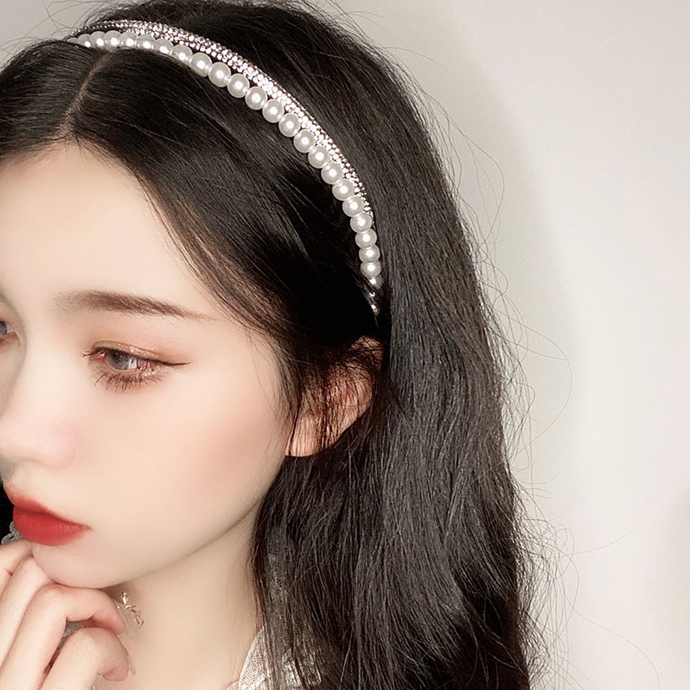두줄 진주 큐빅 머리띠 보석 헤어밴드 여성머리띠 보석 셀프웨딩 헤어장식 이미지 8
