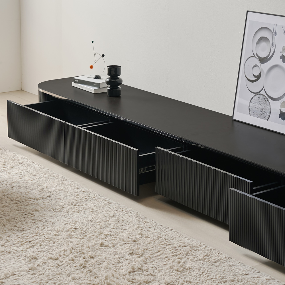 낮은 세라믹거실장 100인치 템바보드 폭넓은 TV거실장 티비다이 3200, 블랙