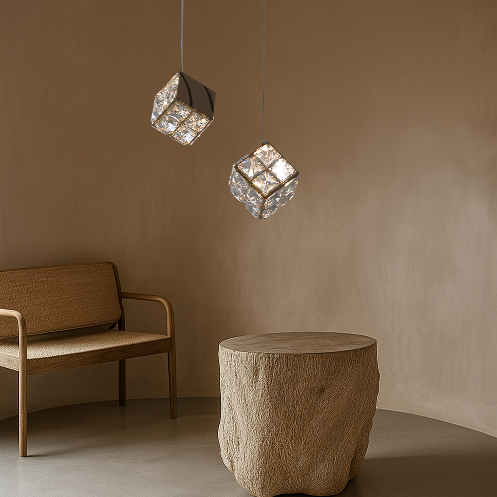 LED 식탁등 주방 인테리어 크리스탈 큐브 2등 펜던트 조명 20W