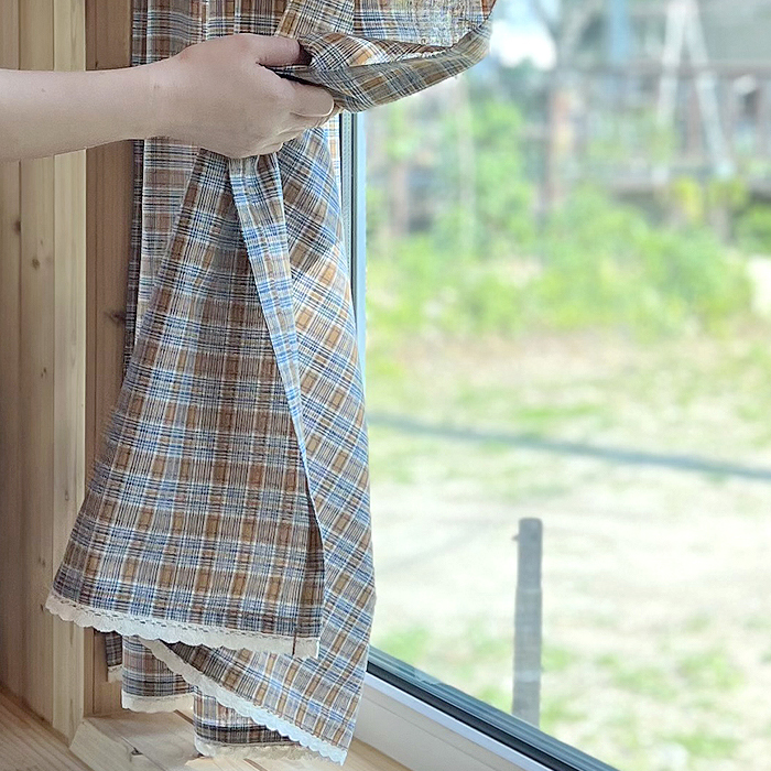 체크 패턴 주방창문 바란스 커튼 작은창 주방창 가리개