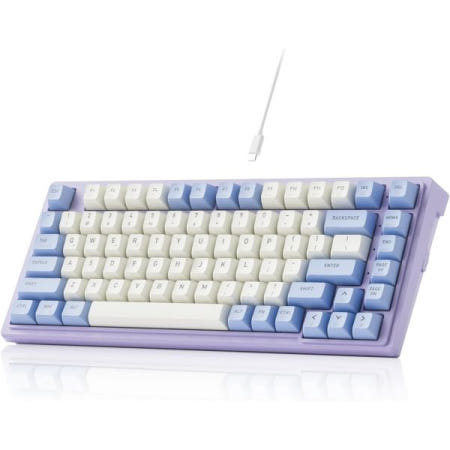 Hexgears [해외]헥셔스 퍼플 레인 M2 유선 TKL 기계식 게이밍 키보드, 83키 핫 스왑 가능 크리미 프리 루브 선형 스위치, 더블 샷 PBT 및 ABS 키캡, 커스텀 개스킷 마운트