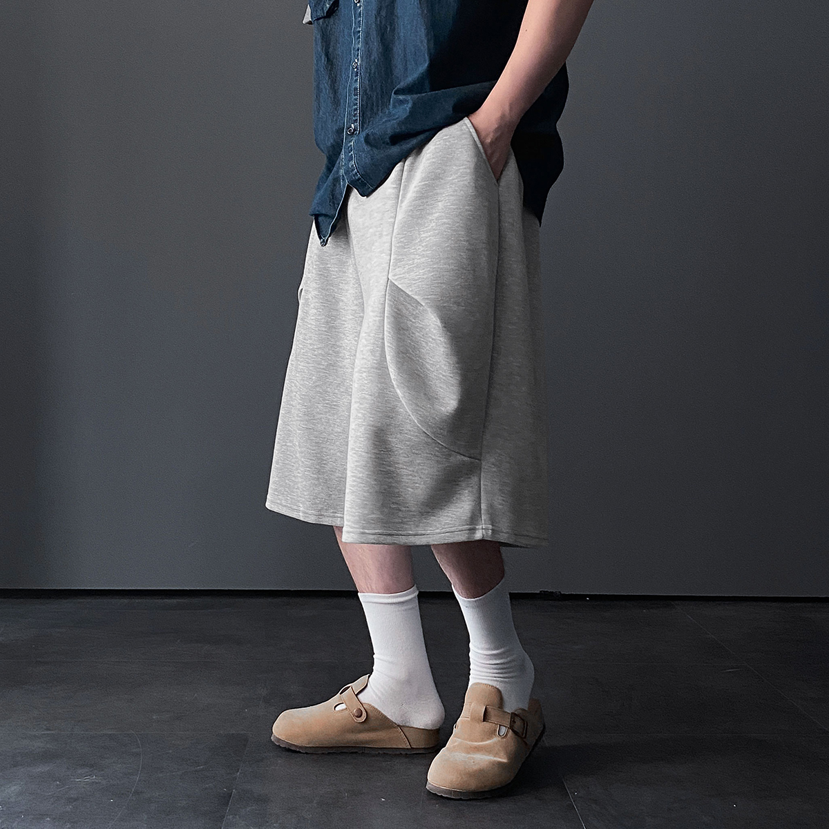 7부반바지 남자버뮤다팬츠 회색반바지 벌룬팬츠 - 상품 이미지