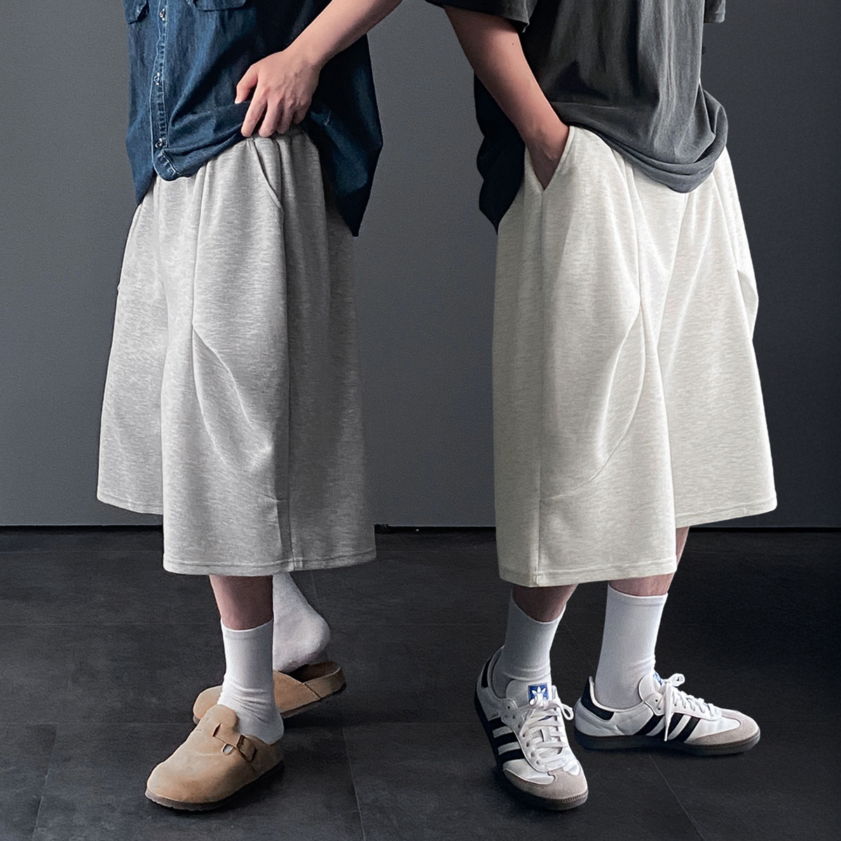 1+1 7부반바지 남자버뮤다팬츠 회색반바지 벌룬팬츠 - 상품 이미지