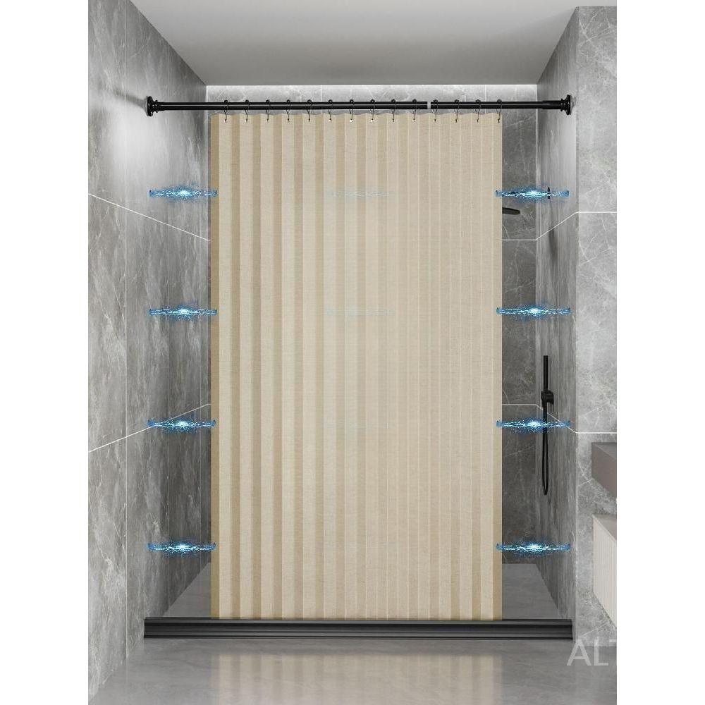 욕실 자바라 샤워 커튼 파티션 자석형 무타공 베이지+블랙 알루미늄 적용 폭 100-120cm 150x180cm - 상세 이미지 2