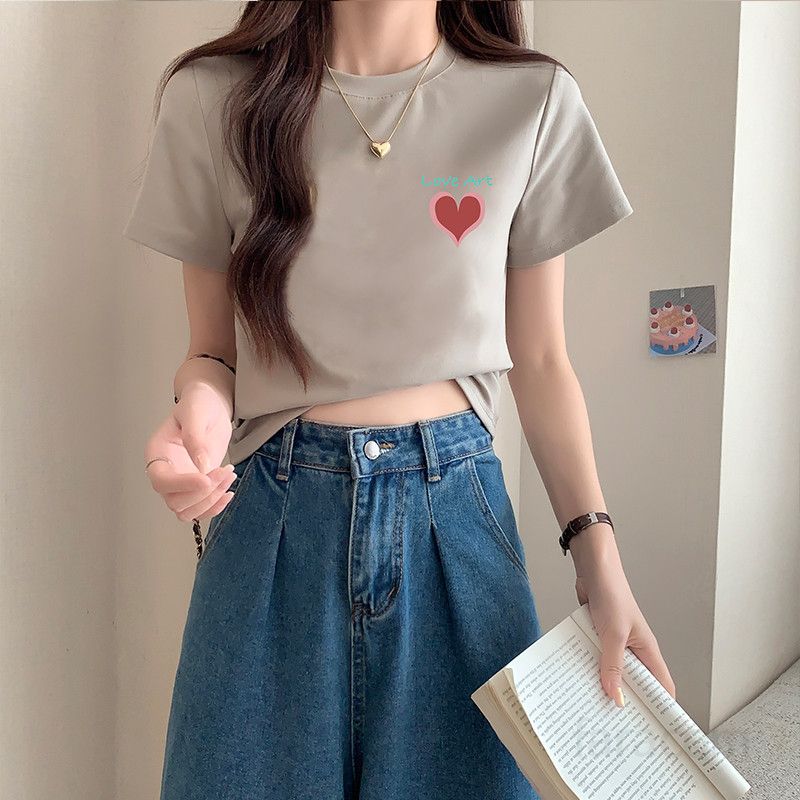 여자 여름 슬림핏 라운드넥 유니크 프린팅 반팔 티셔츠 베이직 데일리 여성티 면스판 기본 T001 - 상세 이미지 2