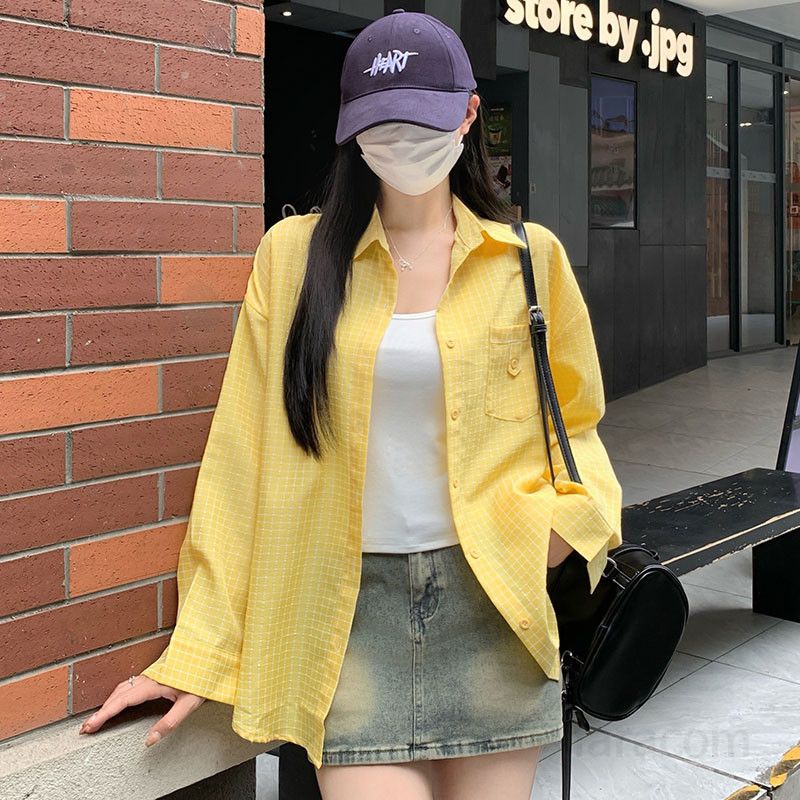 여성 여름 시스루 루즈핏 폴로카라 긴팔 셔츠 격자무늬 화이트 나시 슬리브리스 코디 여리여리핏 체형커버 데일리 캐주얼룩 TZ07489-1 - 상세 이미지 3