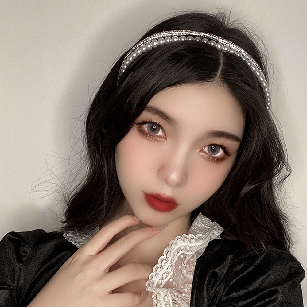 두줄 진주 큐빅 머리띠 보석 헤어밴드 여성머리띠 보석 셀프웨딩 헤어장식 - 상세 이미지 4