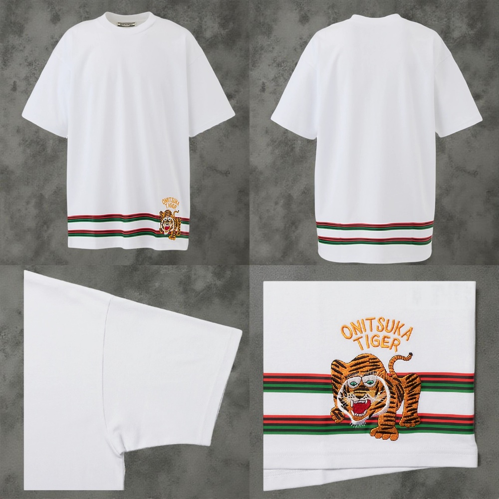 오니츠카타이거 자수 그래픽 반팔 티셔츠 남성 2183B377 WHITE XL - 상세 이미지 2